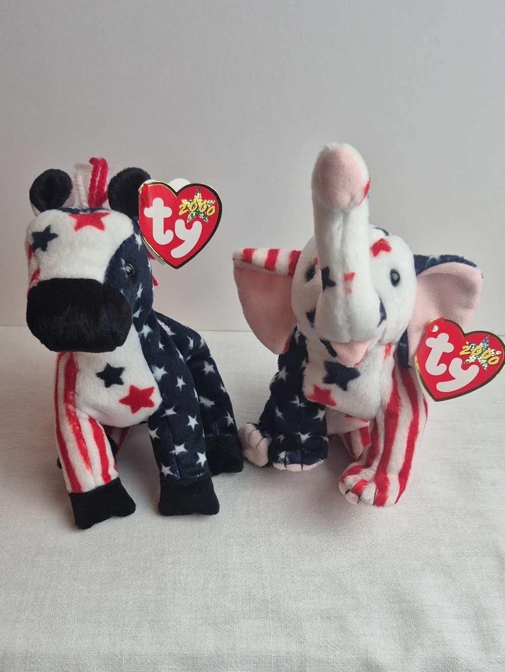 Ty Beanie Baby Lefty And Righty Plush Pair - Red, White, Blue